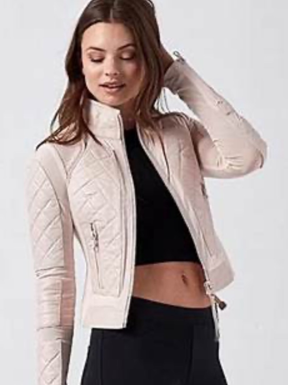 Blanc Noir genuine leather Quilted Light Pink Women's Zip-Front Moto Jacket